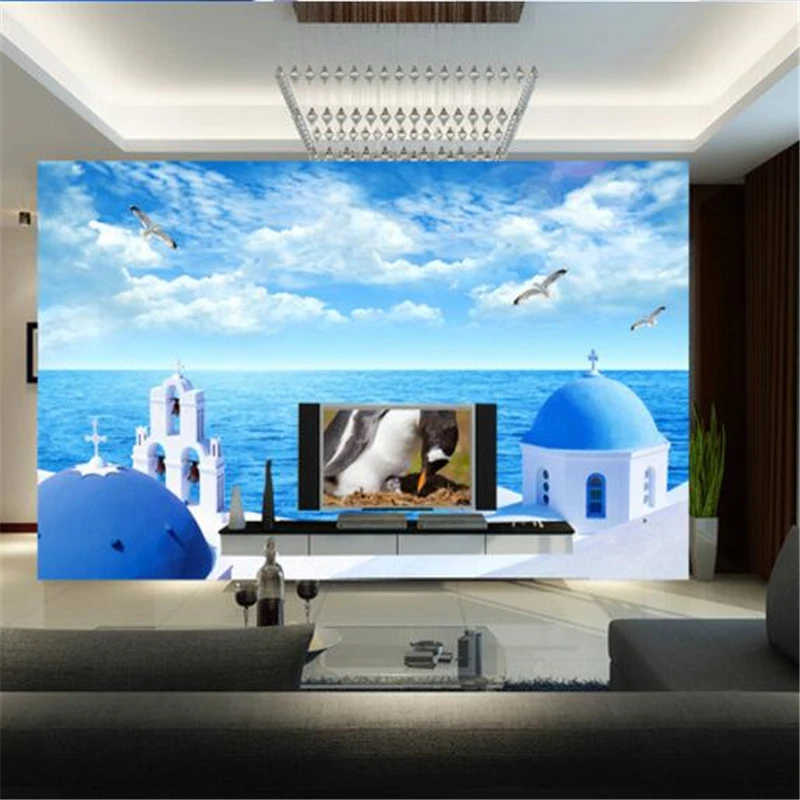 wellyu  papier peint  wallpaper for walls 3 d Custom wallpaper  Greek Aegean Sea view TV wall decoration painting tapety