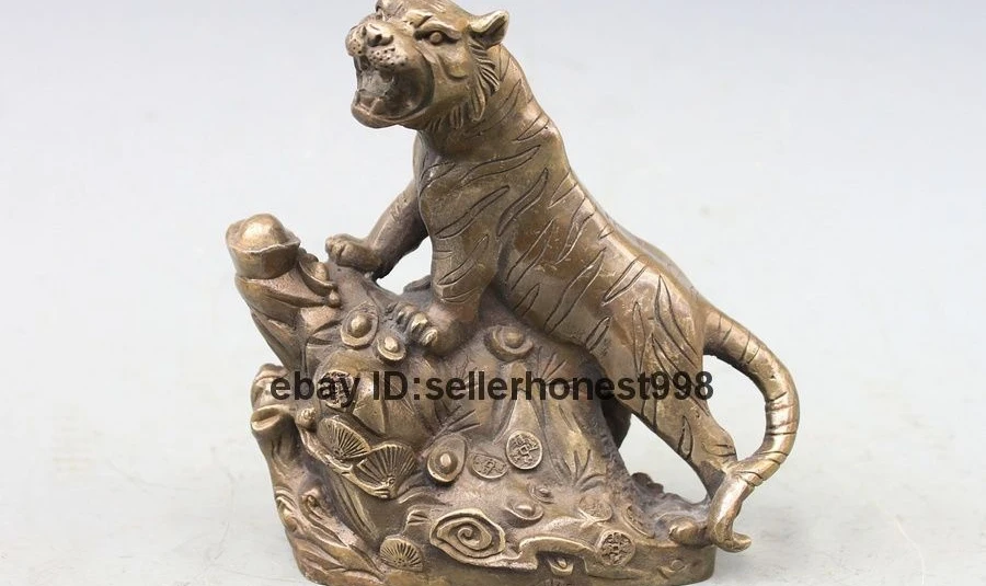 Chinese FengShui Attract Wealth up the hill Tiger Bronze Tiger Statue