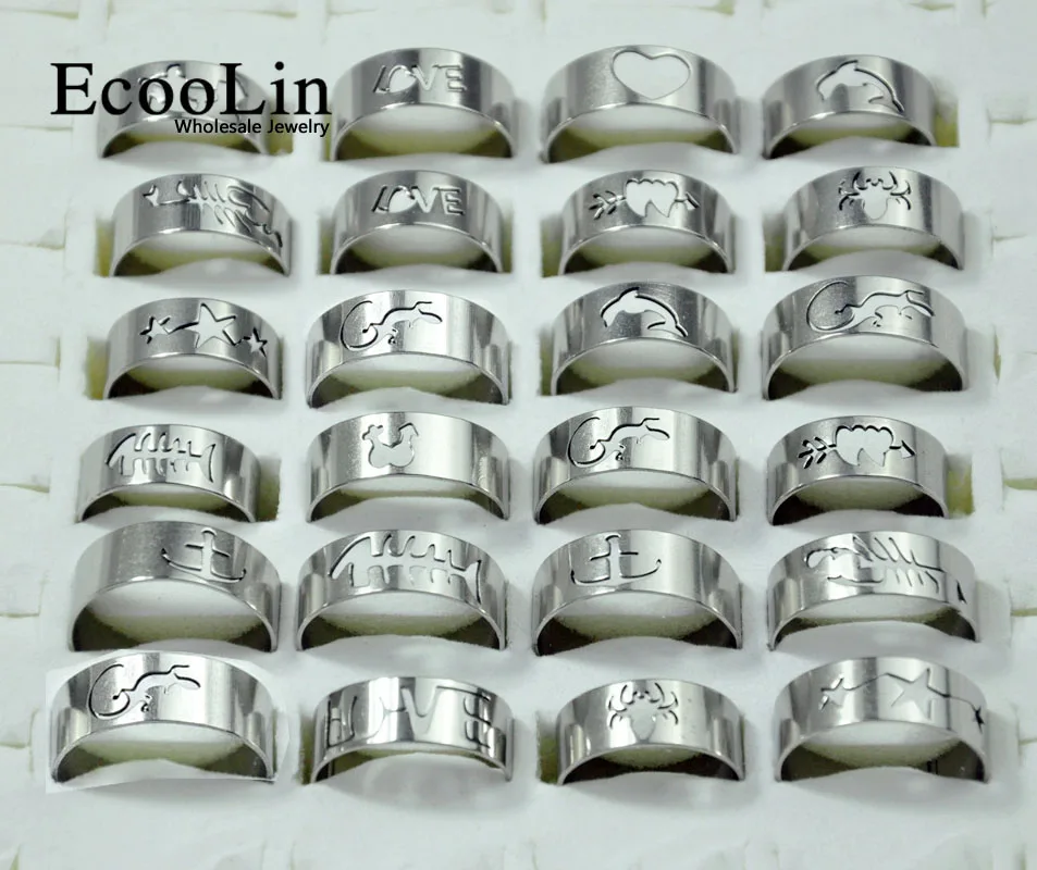 

50Pcs Fashion Openwork Pattern Stainless Steel Men Rings Mixed Lots Wholesale Men's Jewelry Bulks Packs LB117
