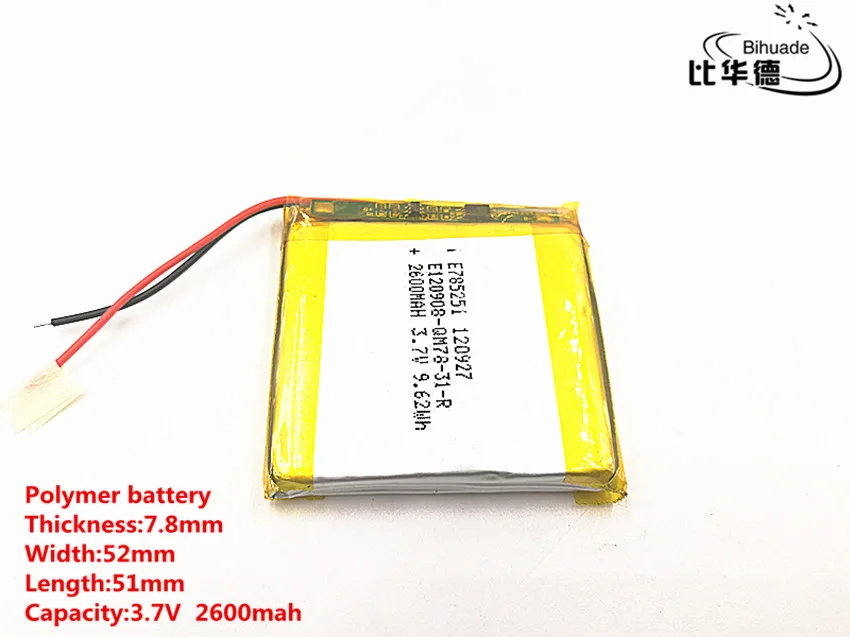 جيد كوليتي 3.7 V ، 2600 mAH ، 785251 بوليمر ليثيوم أيون/بطارية ليثيوم أيون ل لعبة ، قوة البنك ، GPS ، mp3 ، mp4