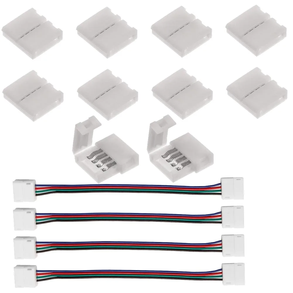 10 szt. 4-pinowe szybkie złącza taśm LED do taśm LED 5050 RGB w kolorze i 4 szt. przedłużacza taśmy świetlnej