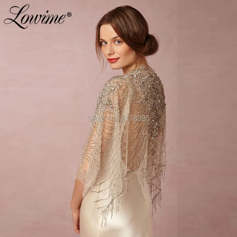 Giacca da sposa di lusso con coprispalle in Tulle da donna in Tulle con perline di cristalli di moda 2019 giacca da sposa di lusso con coprispalle su misura in vendita