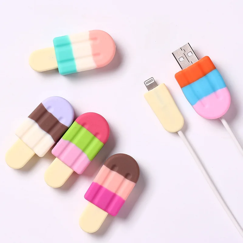 1pc Ice Cream USB Cable protector Data Line Silicone Cable Winder Protective For iphone Android USB Charging earphone Case Cover