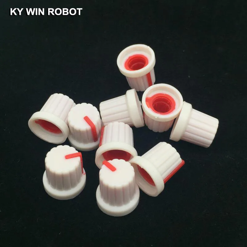 New 10 Pcs Red 6mm Shaft Hole Dia Plastic Threaded Knurled Potentiometer Knobs Caps