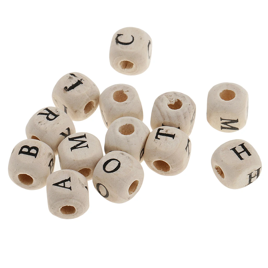 200 Pieces Wooden Alphabet Letters Cube Beads for Jewelry Making DIY Necklace Bracelet 10mm White