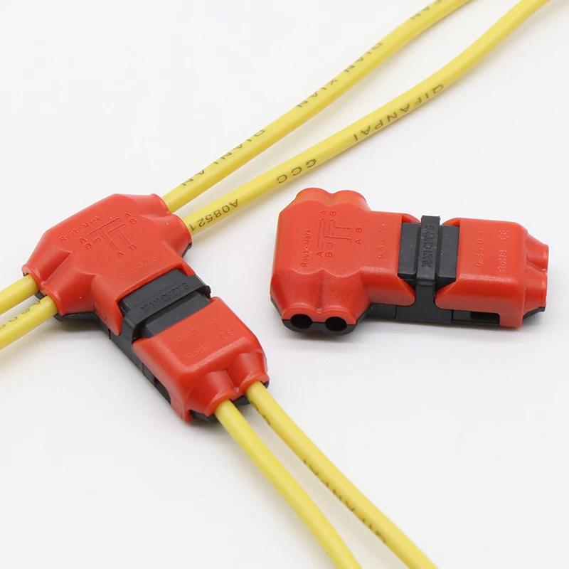 5pcs 2 Pin 2 Way dc/ac 300v 10a Universal Compact Wire Wiring Connector T SHAPE Conductor Terminal Block With Lever AWG 18-24