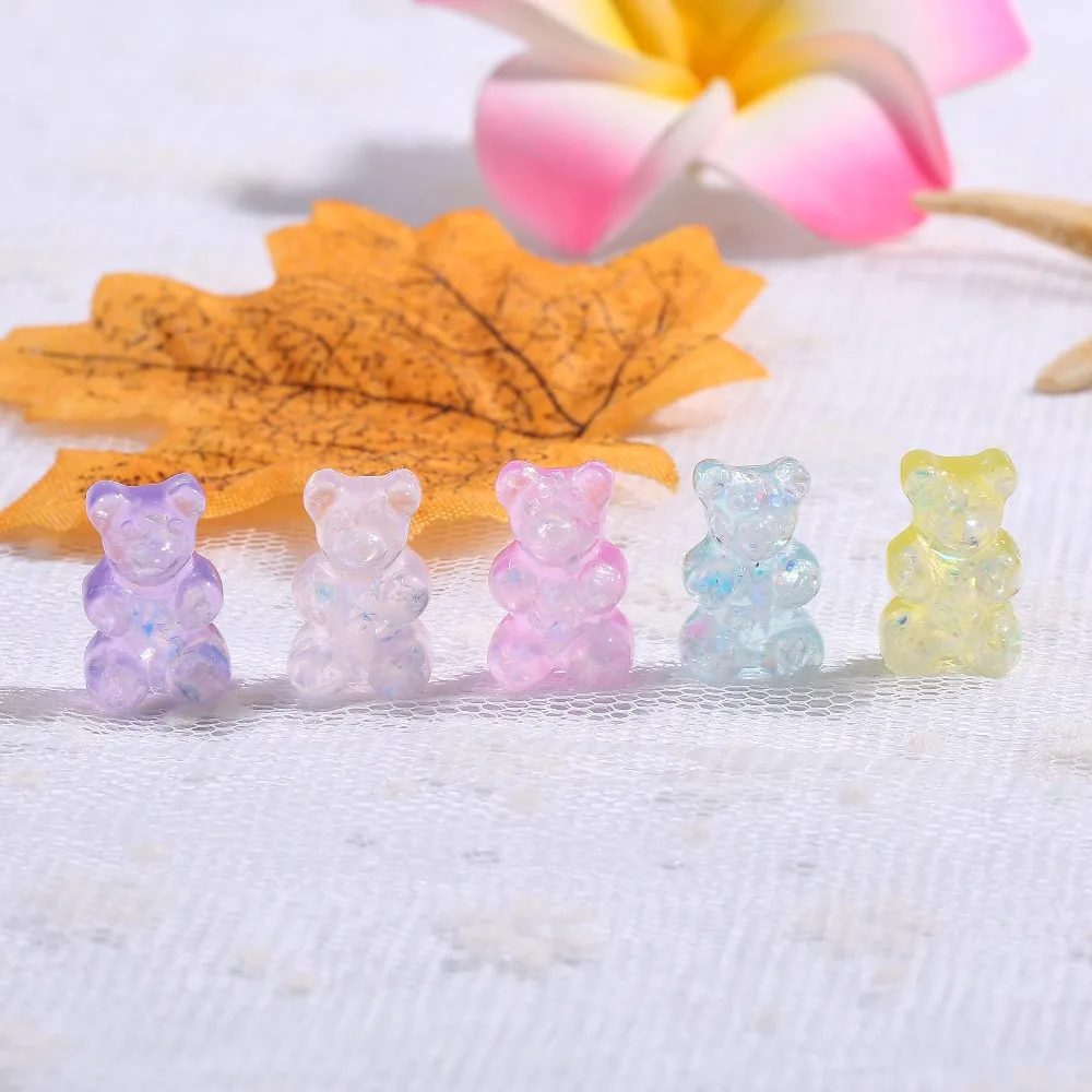 10Pcs 16*10MM  Resin Charms Flatback Gummy Bear Glitter Cabochons for Necklace Pendant Earring DIY Making