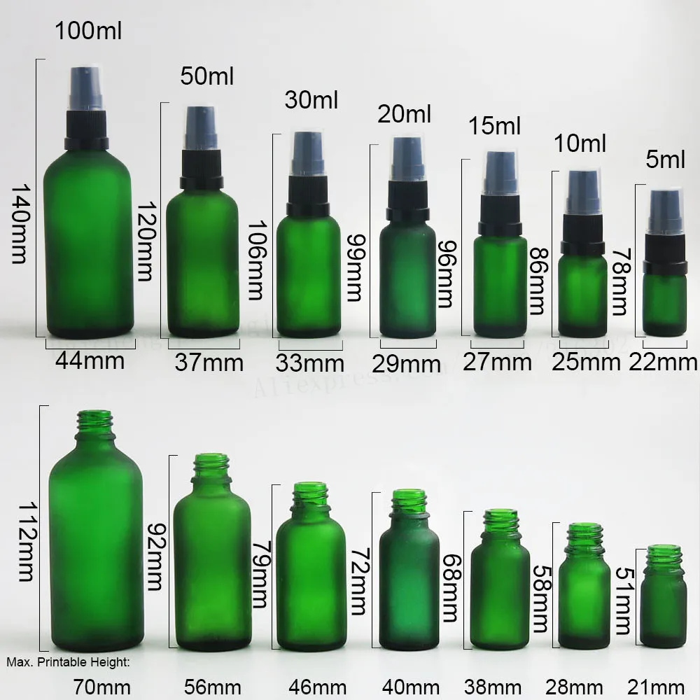 12 x Refillablel Frost Green Glass lotion Bottle Container Cream Shampoo Bottle With pum  5ml 10ml 15ml 20ml 30ml 50ml 100ml