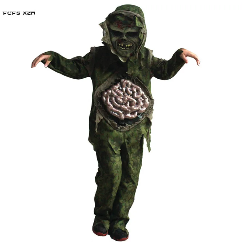 S-XL Boys Halloween Mummy Zombie Scary Costumes Kids Children Walking Dead Cosplay Carnival Purim Stage Role Play Party Dress