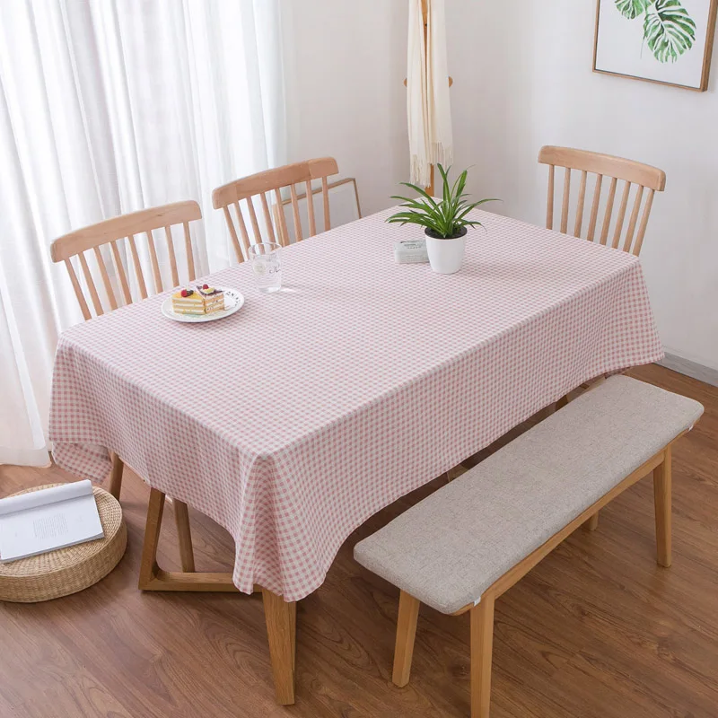 Pastoral Pink Plaid Tablecloth Home Daily Living Room Dining Room Table Cover Coffee Table Desk Cotton linan Table Cloth Mantele