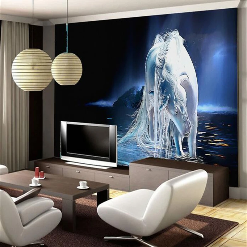 beibehang custom mural silk cloth wall sticker 3d White horse background wall by river painting photo 3d wall murals wallpaper