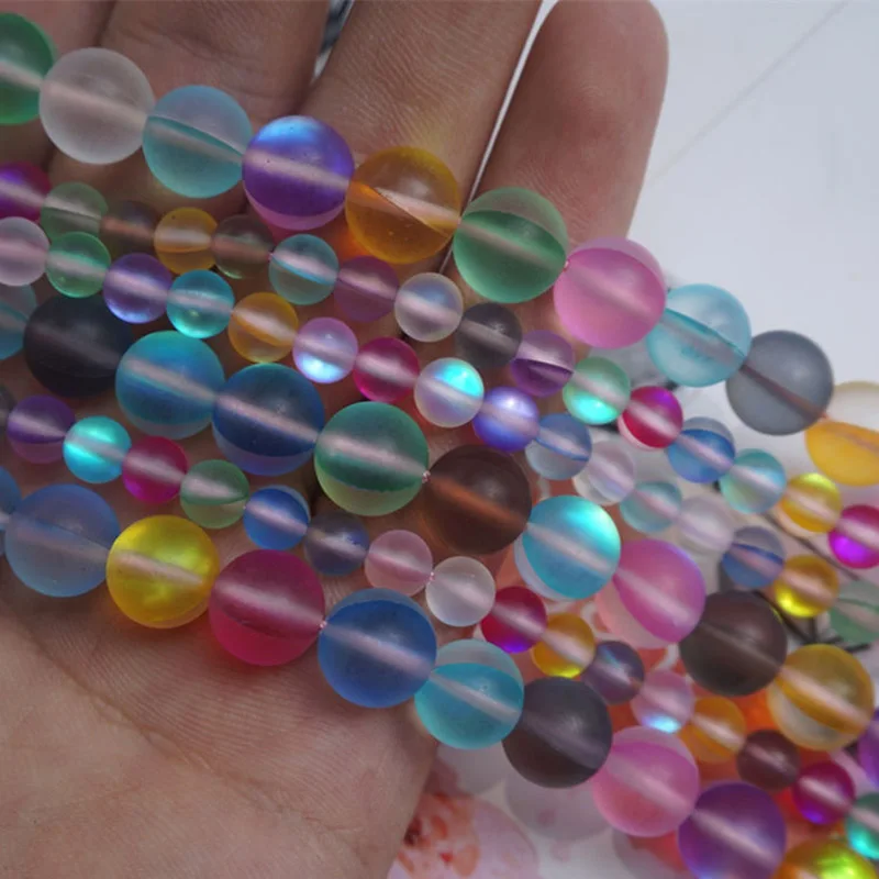 6-12mm Round Multicolor Rainbow Labradorite Beads Synthetical Moonstone Beads For Jewelry Making Beads 15'' Needlework DIY Beads