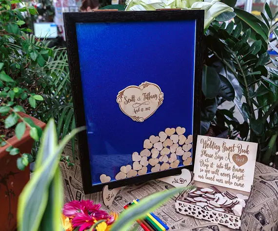 customize bride groom black wedding engraved Alternative Wooden memory guestbooks with heart drop box signature guest books