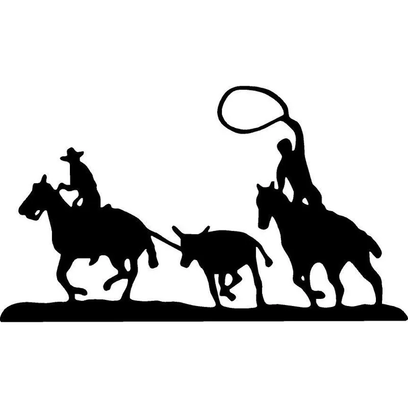 18.8cm*10.9cm Team Calf Roping Rodeo Horse Mustang Lasso Cowboy Interesting Vinyl Decal Car Sticker Black/Silver S6-2776