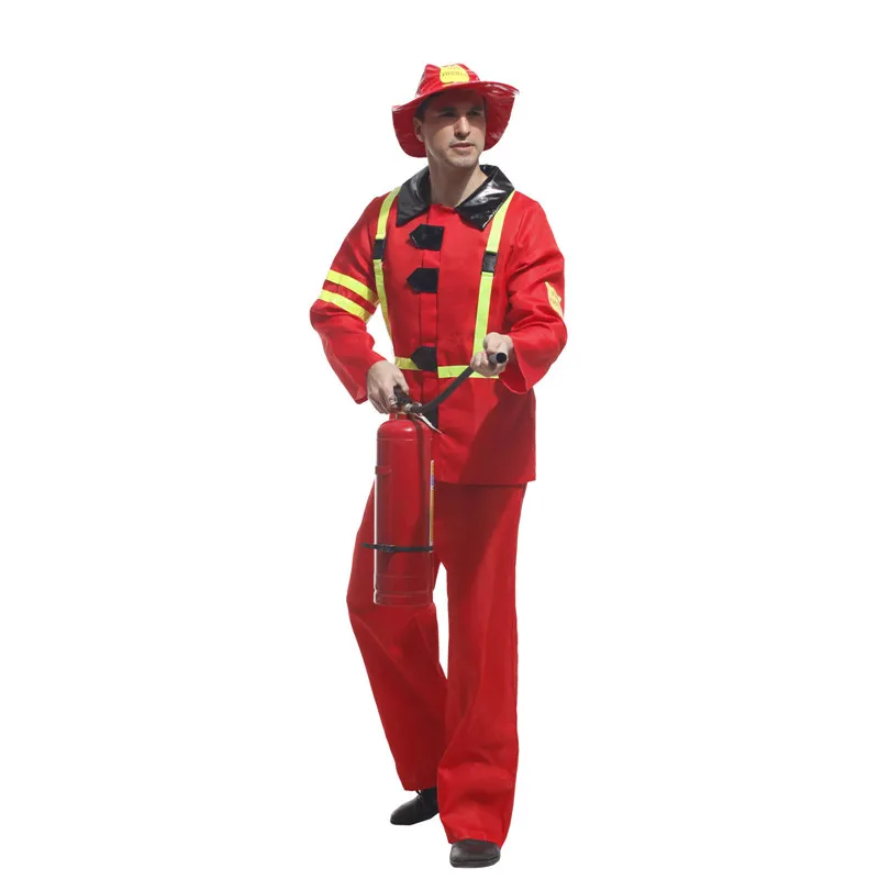 Rode Volwassen Mannen Brandweerman Kostuum Kerst Carnaval Halloween Maskerade Partij Fancy Dress Brandweerman Fire Fighter Cosplay Kleding