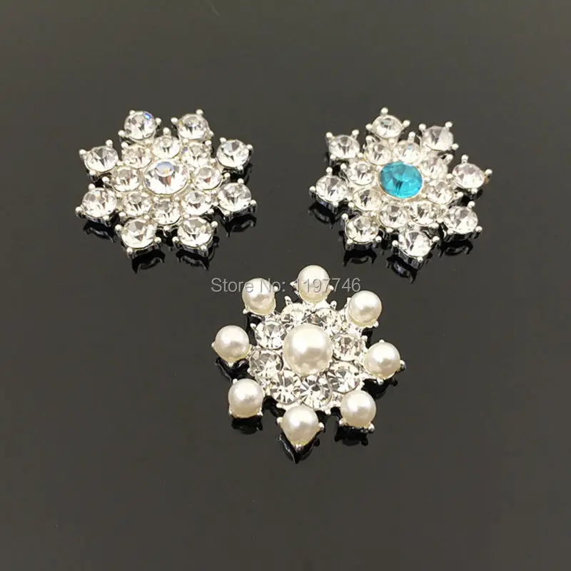 New Mini Order 10pcs 27mm Blue Crystal Rhinestone Christmas Snowflake Flower Flat Back Button Embellishment DIY Hair Accessories