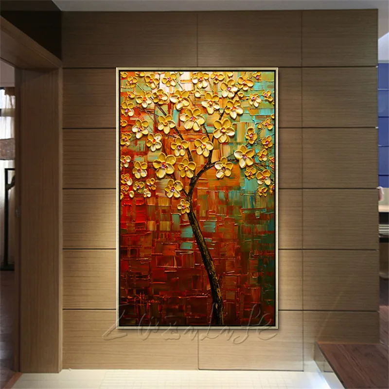 

Canvas Painting Hand Painted palette knife 3D texture Flower Tree Wall Pictures For Living Room Christmas decorations for home08