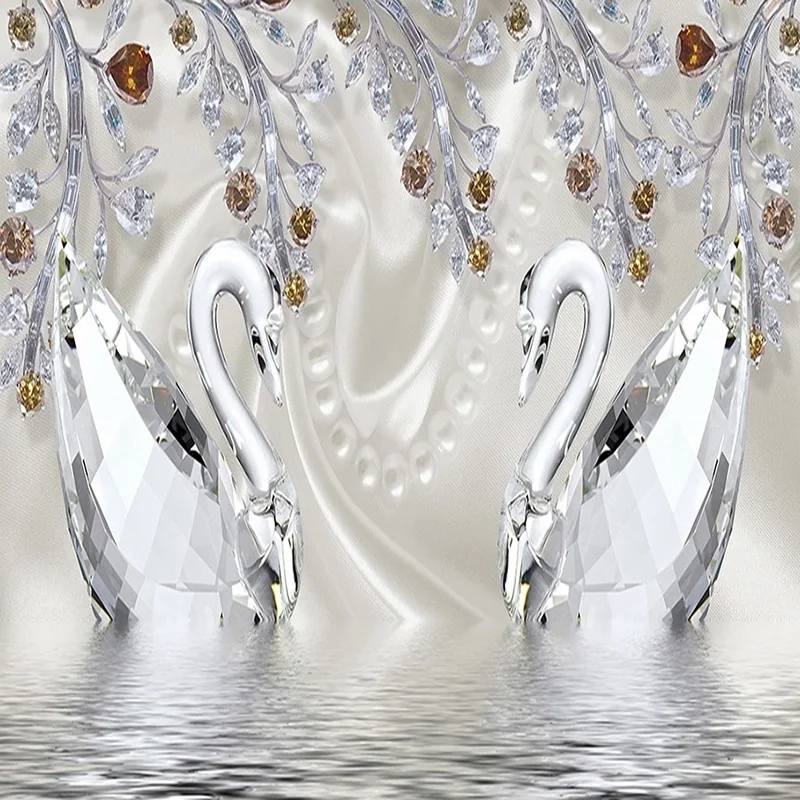 Photo Wallpaper 3D Stereo Crystal Diamond Swan Lake Romantic Beautiful Jewelry TV background Wall Mural European Style 3 D Decor