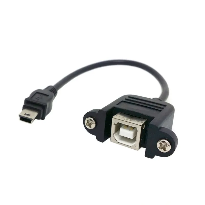 Mini USB2.0 Male to USB2.0 B Printer female with screws for Panel Mount 0.2m black color