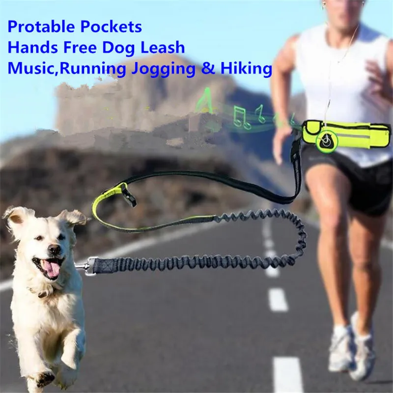 New Hands Free Dog Leash Portable Waterproof Waist Pocket Belt Sets Sports Jogging Music Adjustable Reflective Leads For Pet Dog