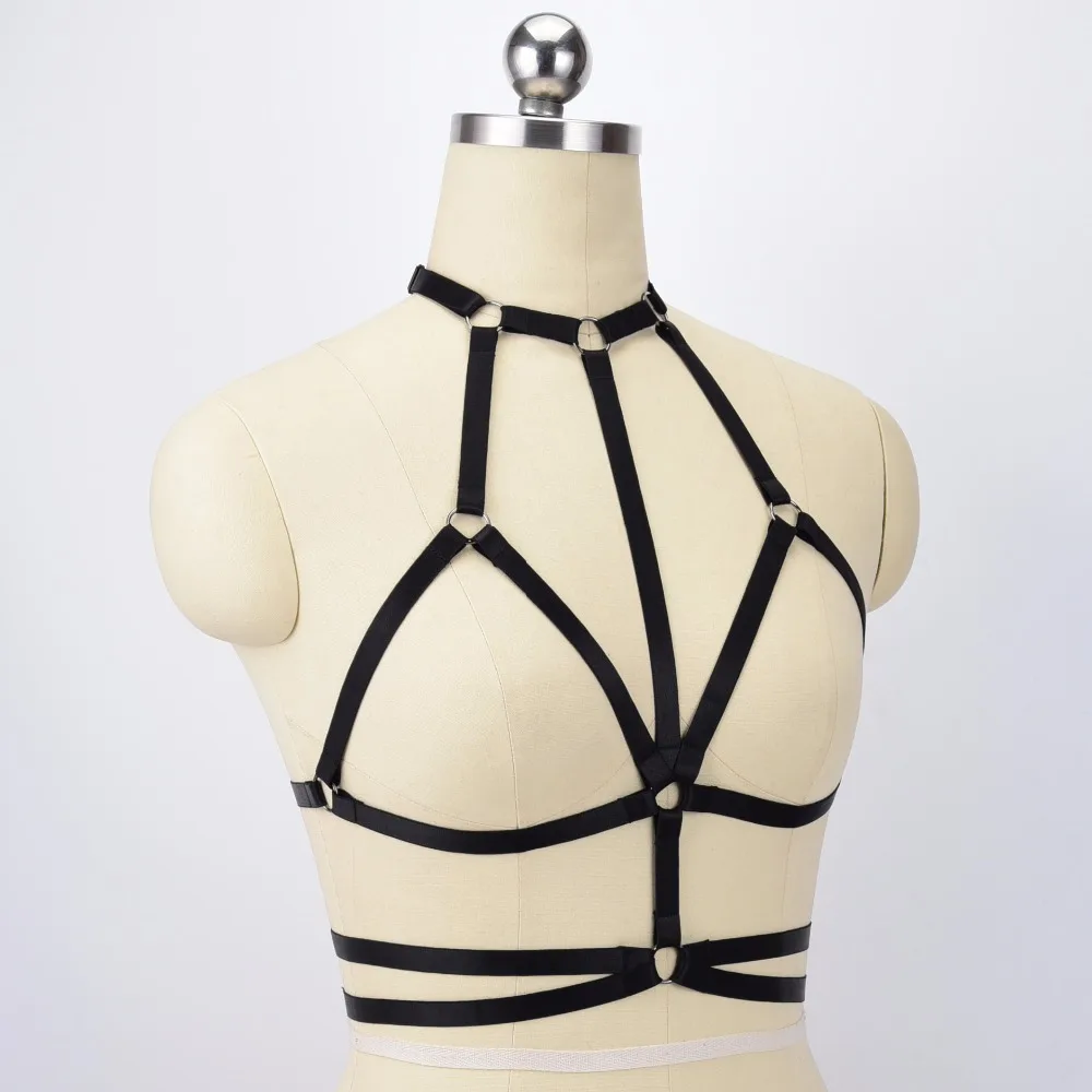 White Polyester Harness Sexy Crop Top Lingerie Bondage Harness 90\'s Open Chest Cage Bra Harajuku Style Wedding Garters O0555