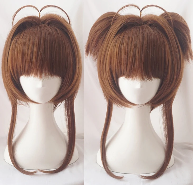 Biamoxer Card Captor Sakura CLEAR CARD KINOMOTO SAKURA Brown Wig Cosplay Cute Hair Wig Halloween Anime Lolita