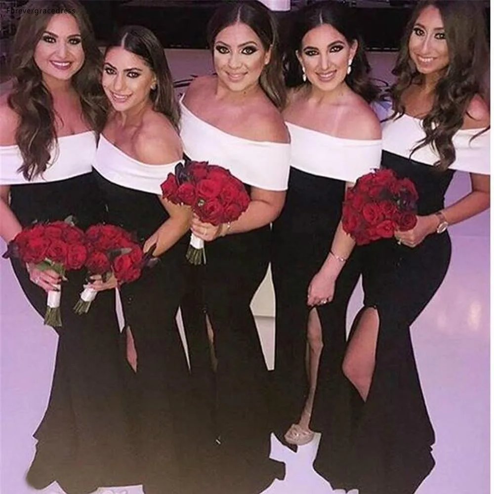 2019 Bridesmaid Dress Black with White Summer Garden Formal Wedding Party Guest Maid of Honor Gown Plus Size Custom Made