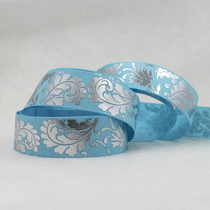 [IuBuFiGo] Silver Foil Ribbon Printed Grosgrain Ribbon Flower For DIY Craft Bow Packing Gift Decoration 7/8