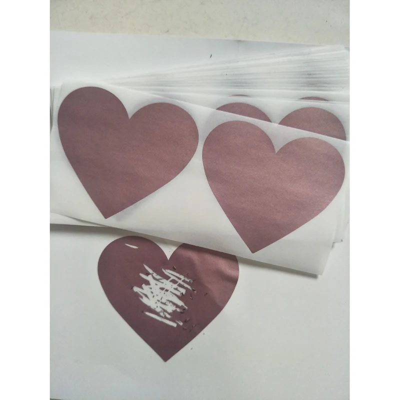 100pcs Scratch Off Stickers 70x80mm Love Heart Shape Rose Gold Color Blank For Secret Code Cover Home Game Wedding Message