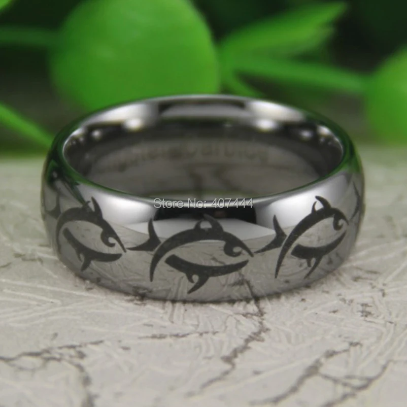 Anillo de carburo de tungsteno para hombre, gran oferta, 8MM, cúpula de plata, pez Tribal, ballena maorí, EE. UU., Reino Unido, Canadá, Rusia, Brasil, envío gratis