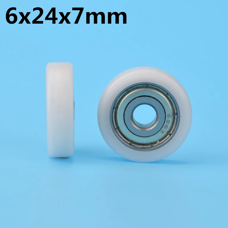 1Pcs 6x24x7mm Nylon Plastic Wheel With Bearings Flat miniature pulley POM Hard bearing Drawer Door Window