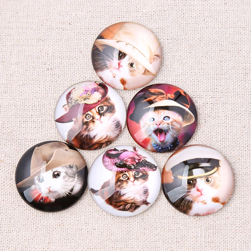 reidgaller mix steampunk cat photo round dome glass cabochon 30mm 25mm 20mm 12mm diy flat back handmade jewelry findings