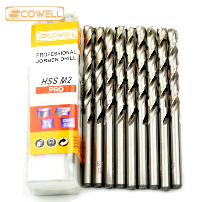 10 قطعة SCOWELL HSS M2(6542) تويست لقمة ثقب تدريبات سمسار المعدنية الصلبة الفولاذ المقاوم للصدأ 1 مللي متر 2 مللي متر 3 مللي متر 4 مللي متر 5 مللي متر 6 مللي متر ، 7 مللي متر ، 8 مللي متر ، 13m