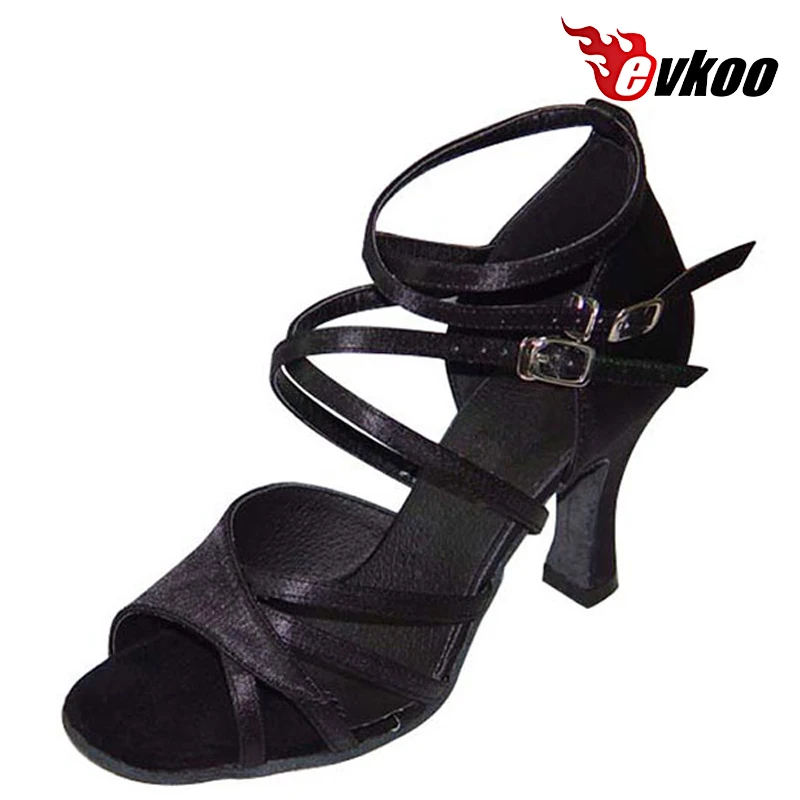 Evkoo dance custom size satin schwarz oder weiß frau latein absatz höhe 8cm tanz schuhe 2017 populärer stil salsa tanz Evkoo-150