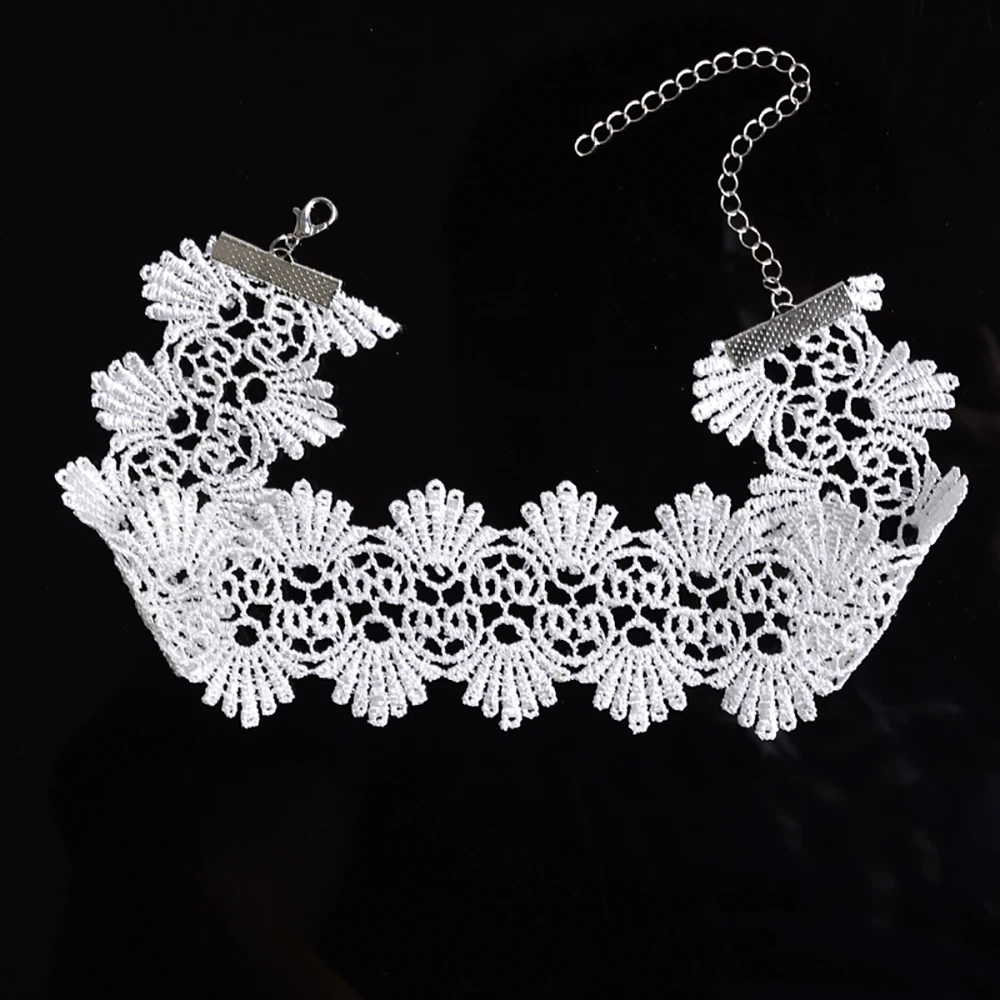 1 Set=10 Pieces Newest  Fashion Jewelry Accessories White Color  Mix Shape Lace Tattoo Choker Necklace For Couple Lovers\'  N405