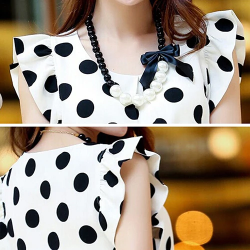 Fshion Fashion Women Polka Dots Casual Chiffon Blouse Short Sleeve Summer Tops