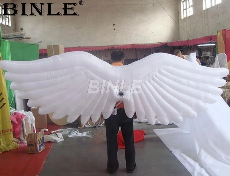 2018 hot sale 3m white inflatable wing with led lights big angle wings costume for stage party events