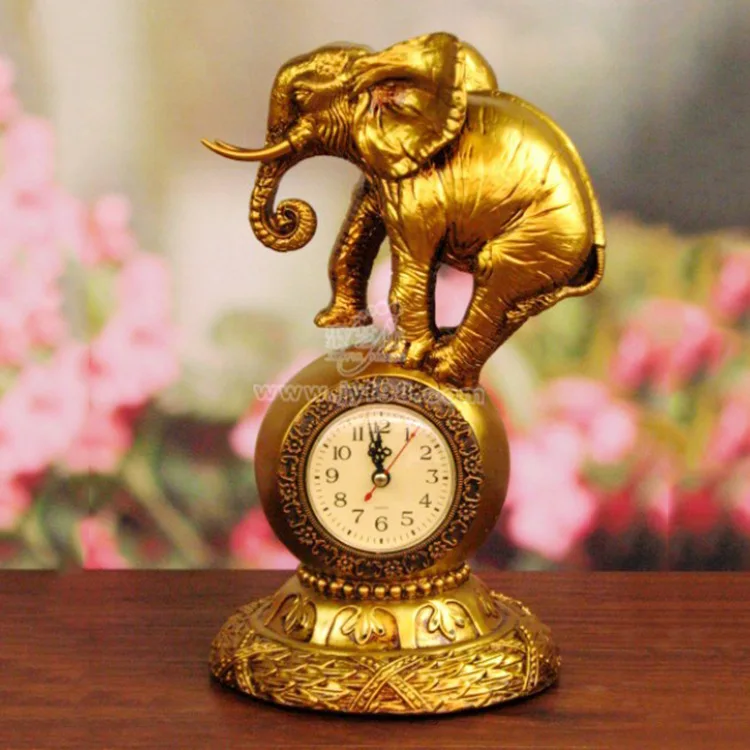 European elephant clock bedside clock creative clock resin take home gifts like ornaments Huang Jinji