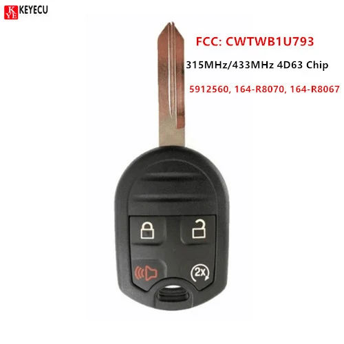 Keyecu 4 Button 315MHZ/433 MHz Car Remote Key Fob for Ford 2011-2016 F 150 250 350 450 20011-2015 Explorer FCC: CWTWB1U793