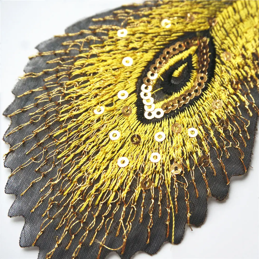 9PCS Rainbow Peacock Feathers Phoenix Sequined Mesh Embroidered Sew Iron On Patches Badges For Dress Shirt DIY Appliques Decor