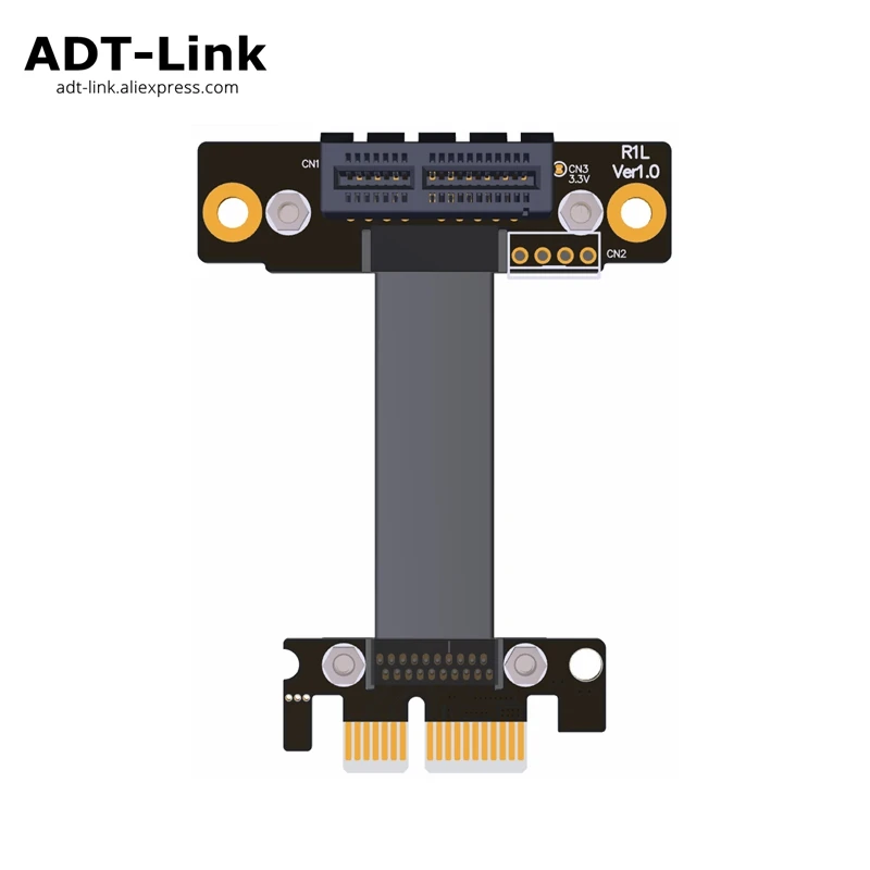 

Left Angled PCIe 3.0 x1 to x1 Extension cable EMI Shielding 8G/bps High speed PCI Express 1x Riser Card Extender Ribbon Cable