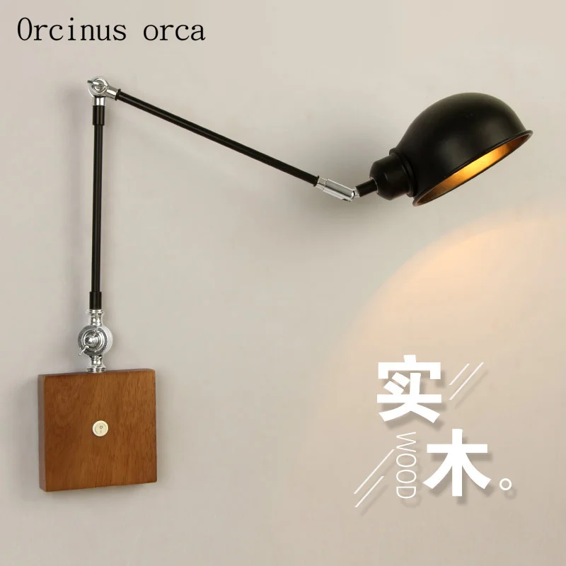 Nordic modern minimalist LED wall lamp living room bedroom bedside lamp creative solid wood telescopic reading wall lamp