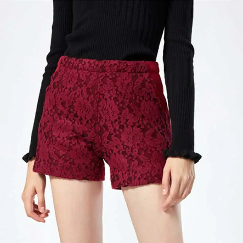 CLEARANCE ARTKA 2018 Autumn and Winter New Vintage Lace Stitching Shorts Thick Woolen Short Casual Shorts KA10069D