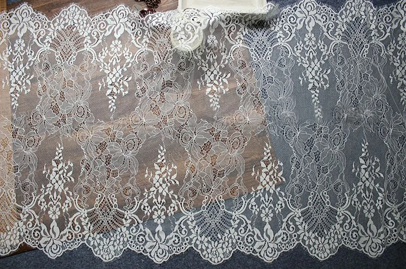 Black and White Eyelashes Lace Fabric, Clothing Accessories, Dress Materials, Width 65cm, 3M Lot