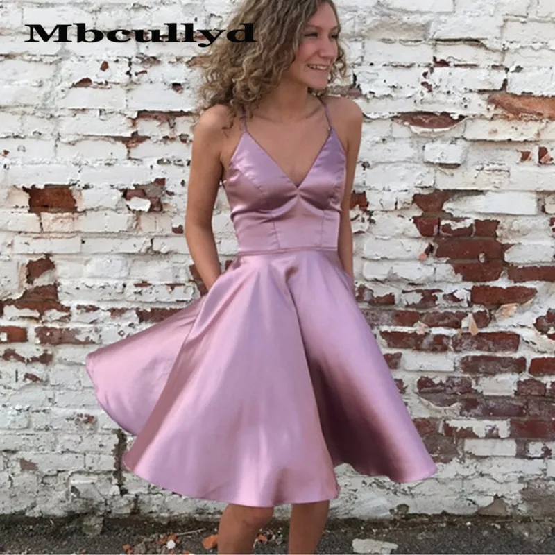 Elegant Short Knee Length Bridesmaid Dresses 2023 With Pockets Cheap Sale Dress For Wedding Party Girls vestido de festa longo