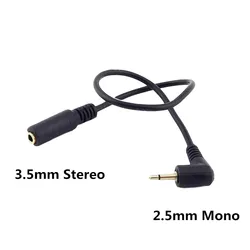 1x 3.5mm Female Stereo to 2.5mm Mono Male Plug Headset Aux Headphones Adapter Converter Cable Cord Black 25cm