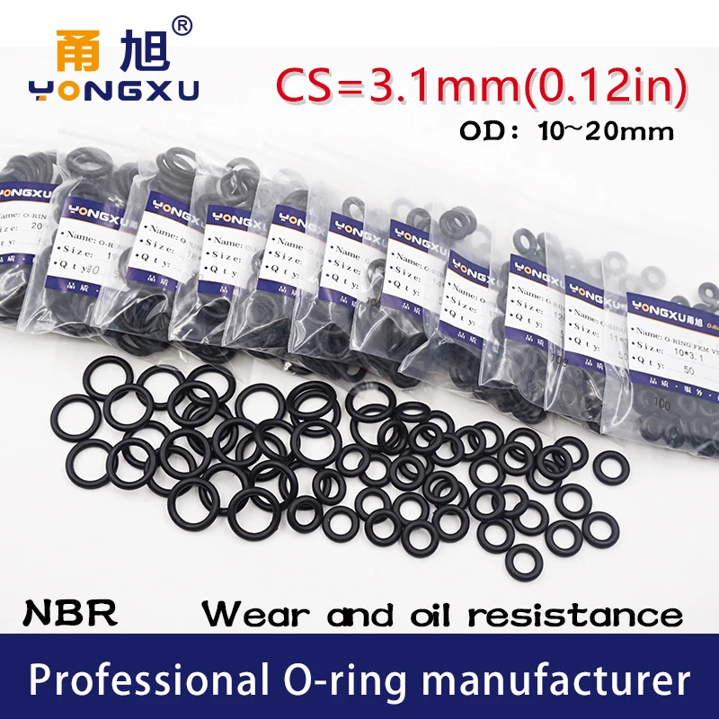 50PCS/Lot Black NBR Sealing O Ring CS3.1mm OD10/11/12/13/14/15/16/17/18/19/20*3.1mm Seal Rubber Gasket Rings Washer