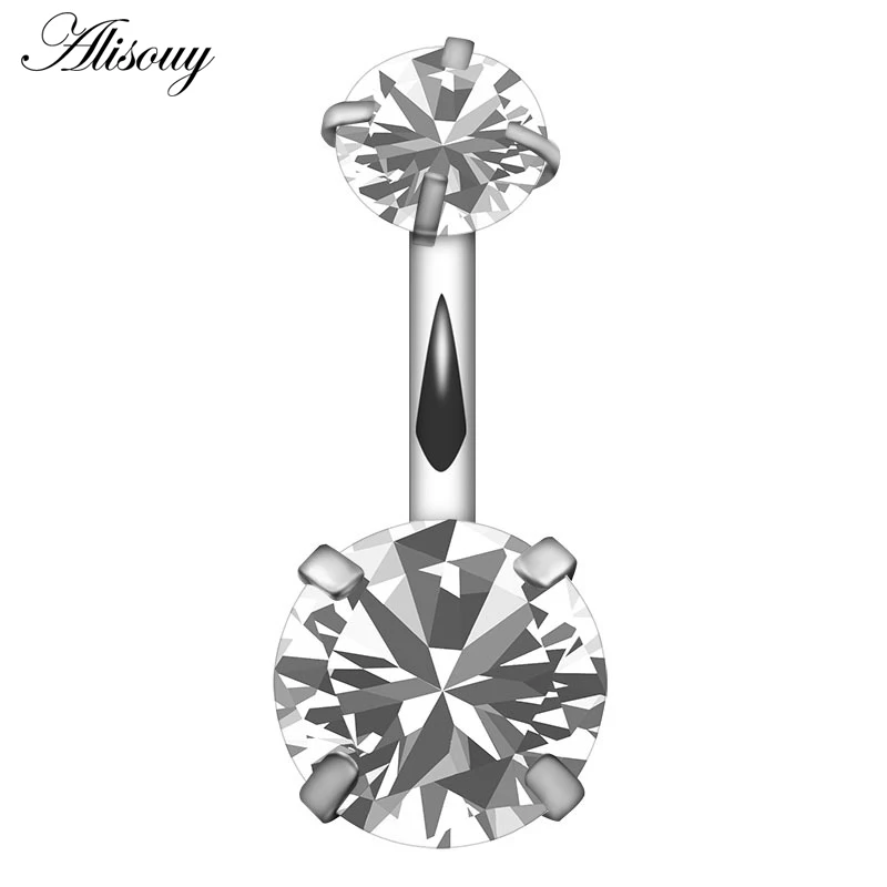 Double Crystal Rhinestone Navel Belly Button Ring Pircing Surgical Steel Real Belly Piercing Cute Navel Ringen Bar Navel Belly
