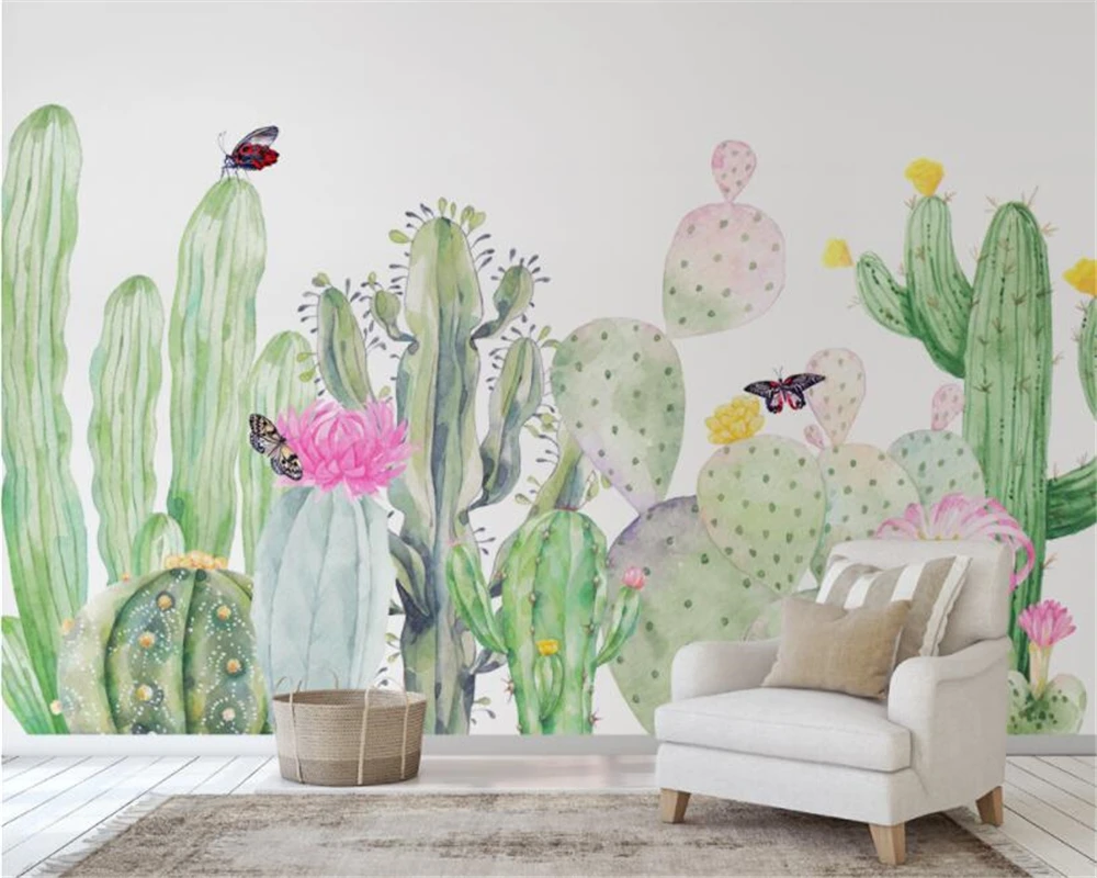 

Обои на заказ, ручная роспись, пустынные растения, кактусы, декоративная роспись для дома, суккуленты, декоративная живопись, 3D обои