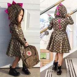 Pudcoco Cute Cosplay Jackets For Newborn Kid Baby Girl Dinosaur Scale Hooded Dress Party Princess Dresses Outfit Costume